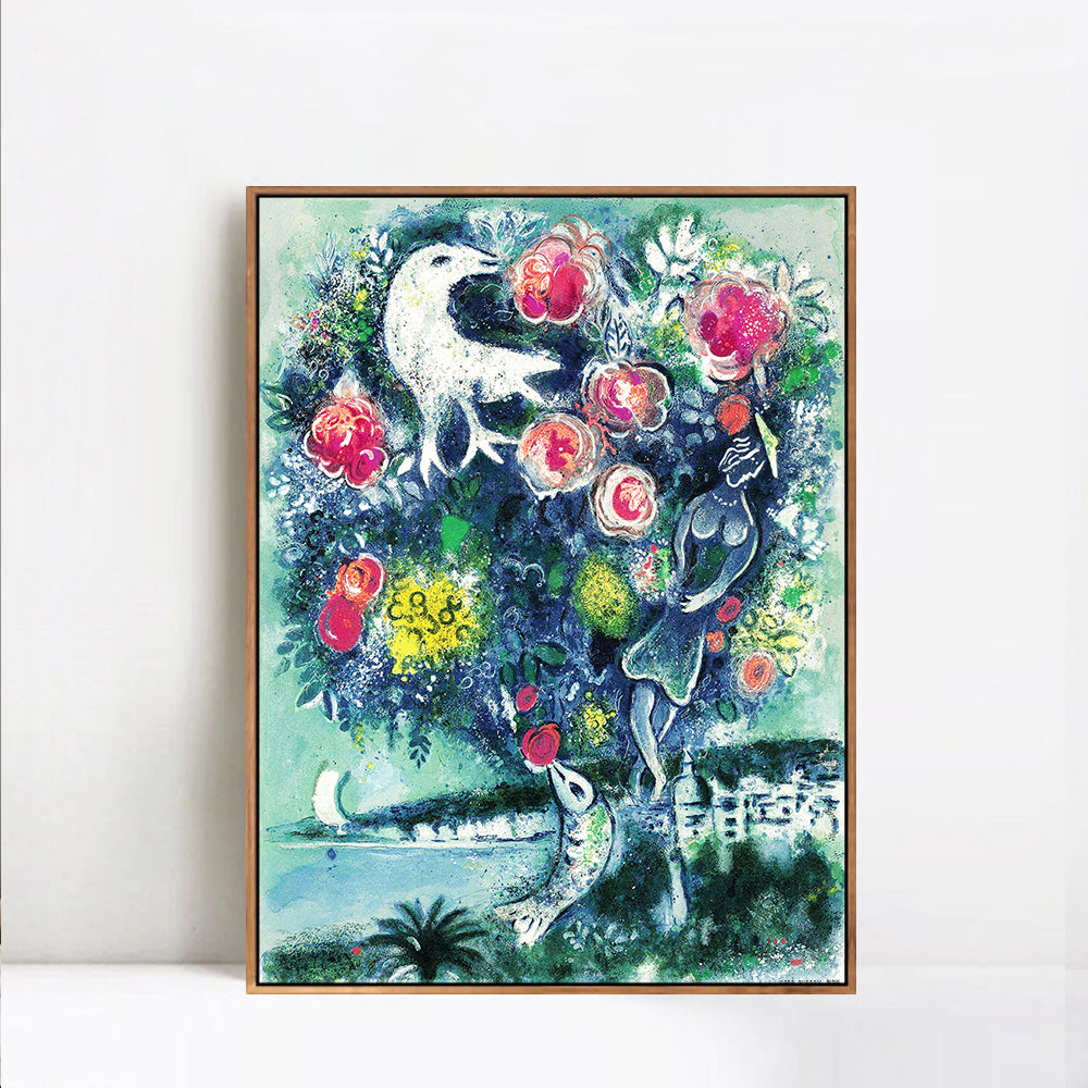 INVIN ART Framed Canvas Giclee Print Art Flower#12 by Marc Chagall Wall Art Living Room Home Office Decorations