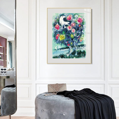 INVIN ART Mental Framed Canvas Giclee Print Art Flower 12 by Marc Chagall Wall Art Living Room Home Office Decorations