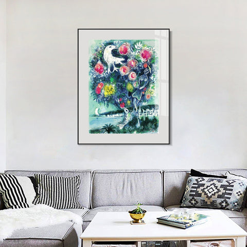 INVIN ART Mental Framed Canvas Giclee Print Art Flower 12 by Marc Chagall Wall Art Living Room Home Office Decorations