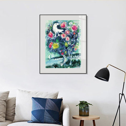 INVIN ART Mental Framed Canvas Giclee Print Art Flower 12 by Marc Chagall Wall Art Living Room Home Office Decorations