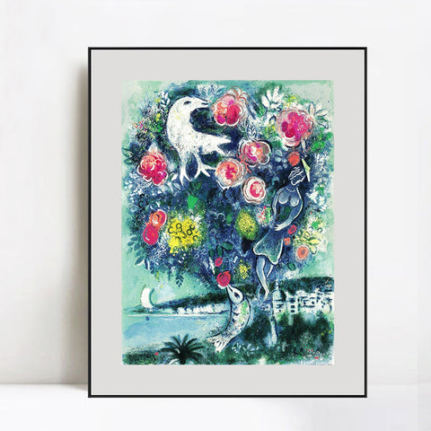 INVIN ART Mental Framed Canvas Giclee Print Art Flower 12 by Marc Chagall Wall Art Living Room Home Office Decorations