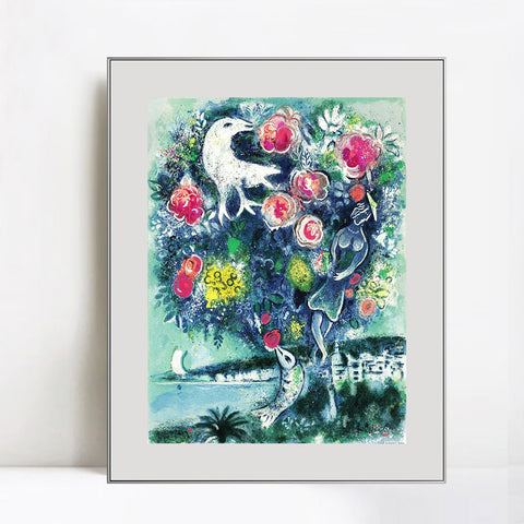 INVIN ART Mental Framed Canvas Giclee Print Art Flower 12 by Marc Chagall Wall Art Living Room Home Office Decorations