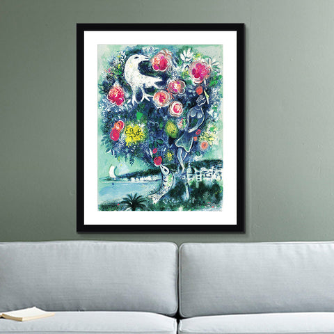 INVIN ART Framed Canvas Giclee Print Art Flower#12 by Marc Chagall Wall Art Living Room Home Office Decorations