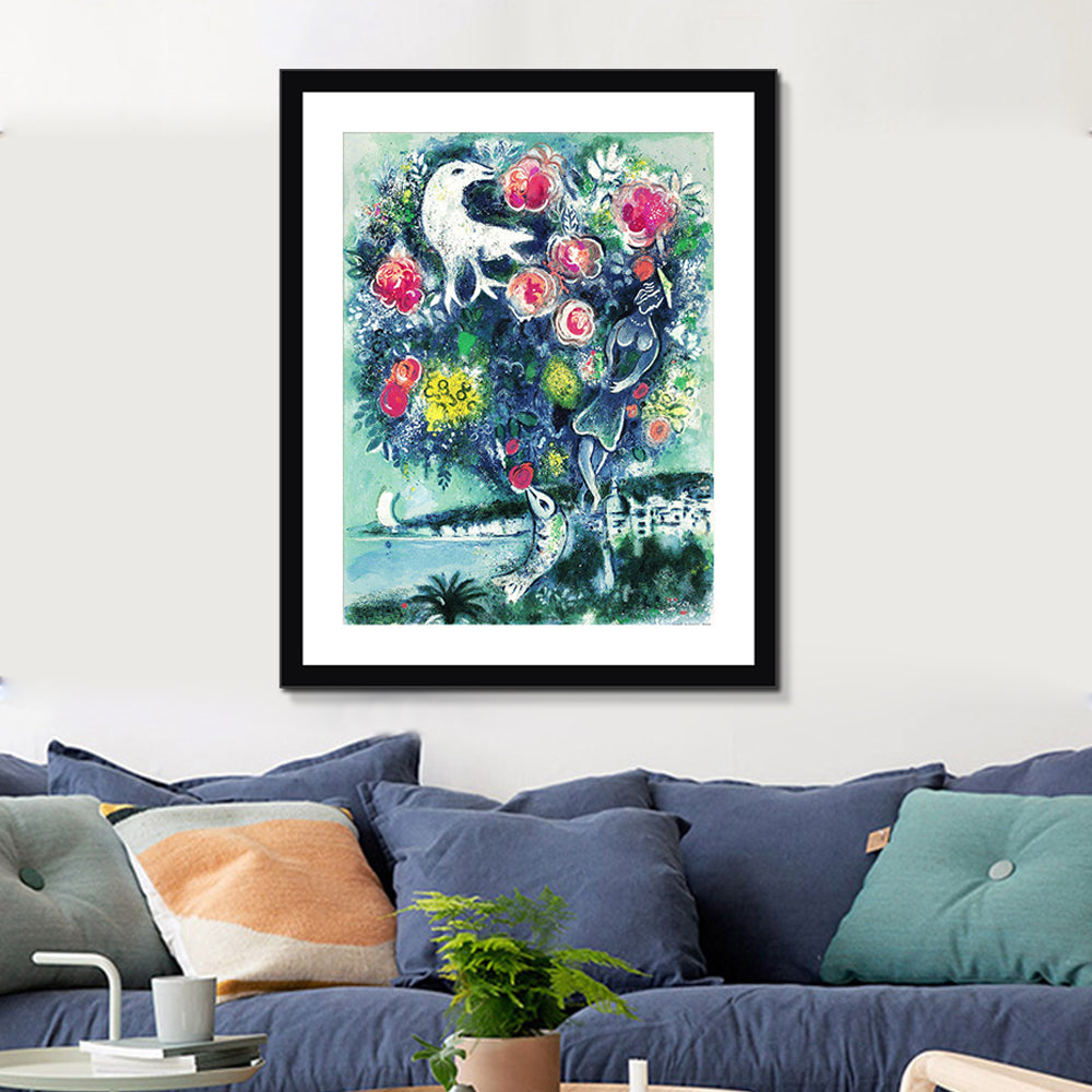 INVIN ART Framed Canvas Giclee Print Art Flower#12 by Marc Chagall Wall Art Living Room Home Office Decorations