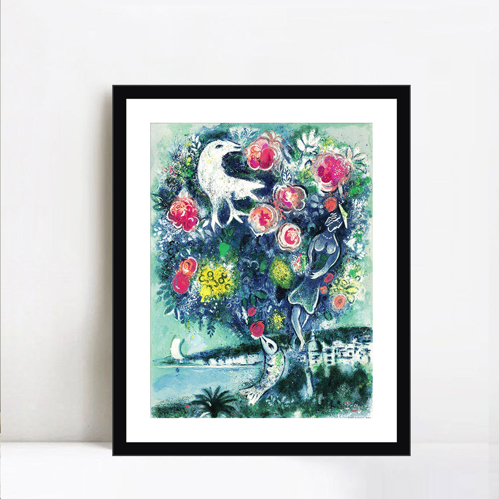 INVIN ART Framed Canvas Giclee Print Art Flower#12 by Marc Chagall Wall Art Living Room Home Office Decorations