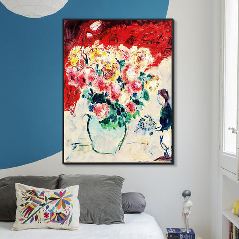 INVIN ART Framed Canvas Giclee Print Art Flower#10 by Marc Chagall Wall Art Living Room Home Office Decorations