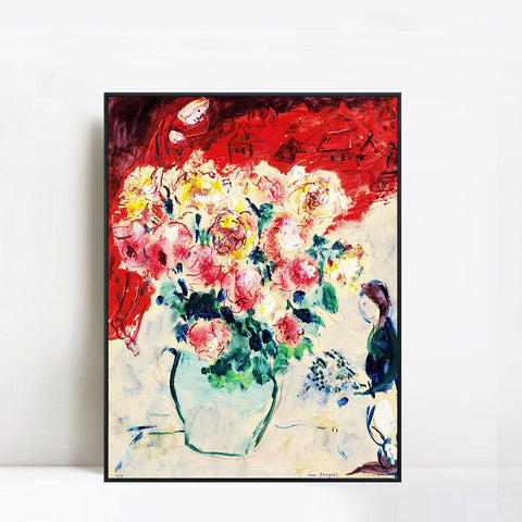 INVIN ART Framed Canvas Giclee Print Art Flower#10 by Marc Chagall Wall Art Living Room Home Office Decorations
