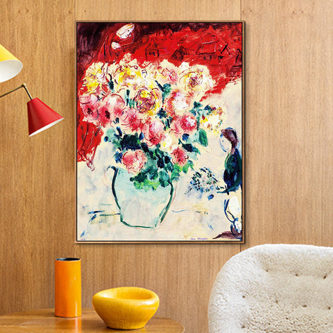 INVIN ART Framed Canvas Giclee Print Art Flower#10 by Marc Chagall Wall Art Living Room Home Office Decorations