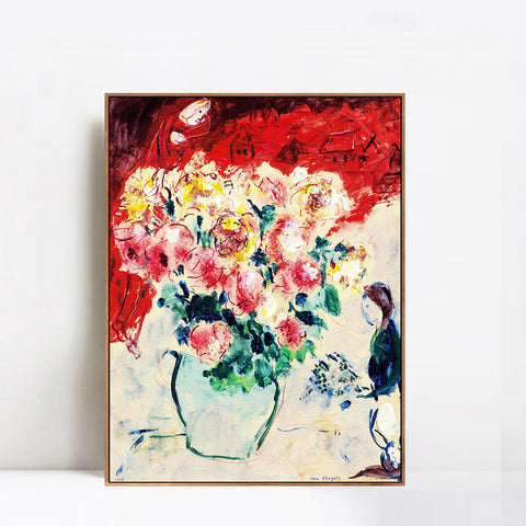 INVIN ART Framed Canvas Giclee Print Art Flower#10 by Marc Chagall Wall Art Living Room Home Office Decorations