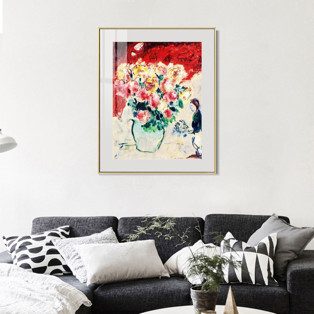 INVIN ART Mental Framed Canvas Giclee Print Art Flower 10 by Marc Chagall Wall Art Living Room Home Office Decorations