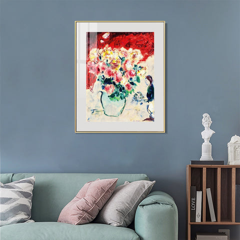 INVIN ART Mental Framed Canvas Giclee Print Art Flower 10 by Marc Chagall Wall Art Living Room Home Office Decorations