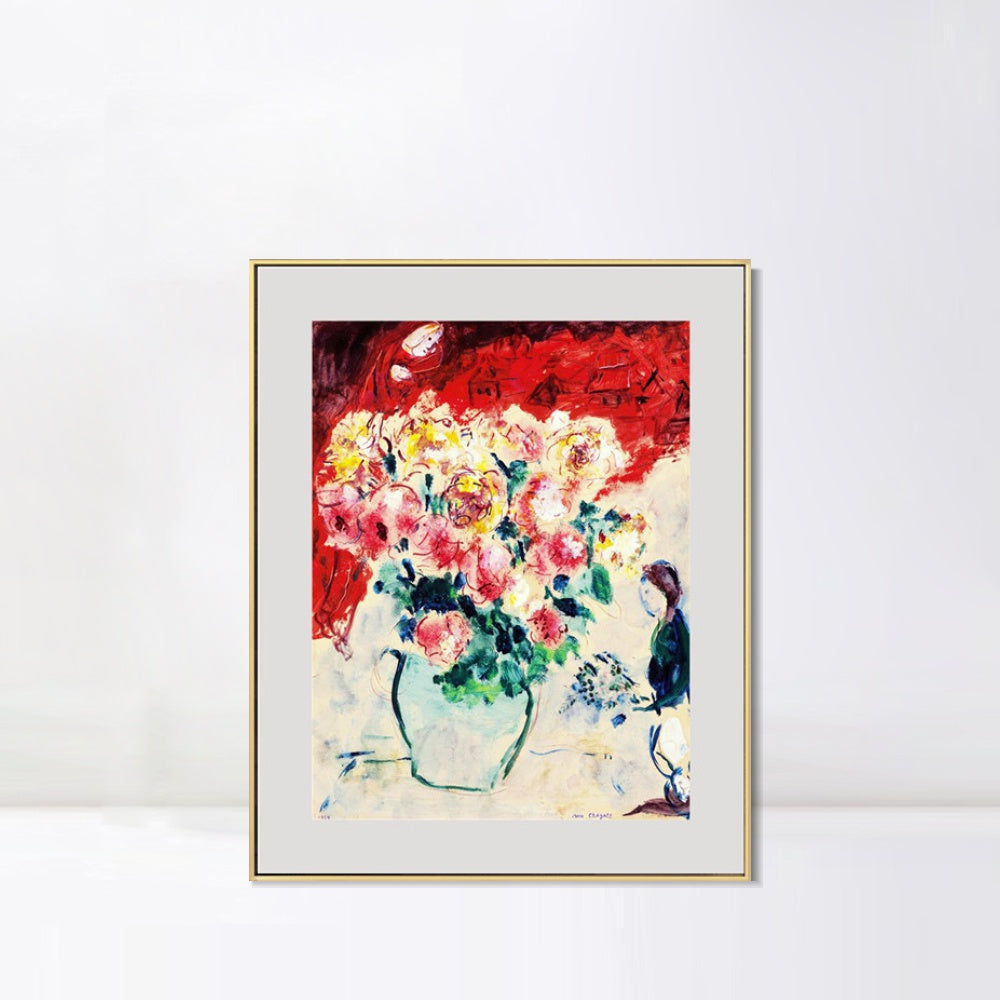 INVIN ART Mental Framed Canvas Giclee Print Art Flower 10 by Marc Chagall Wall Art Living Room Home Office Decorations