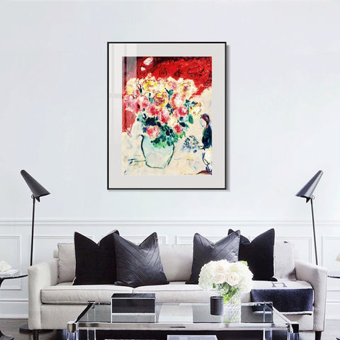 INVIN ART Mental Framed Canvas Giclee Print Art Flower 10 by Marc Chagall Wall Art Living Room Home Office Decorations
