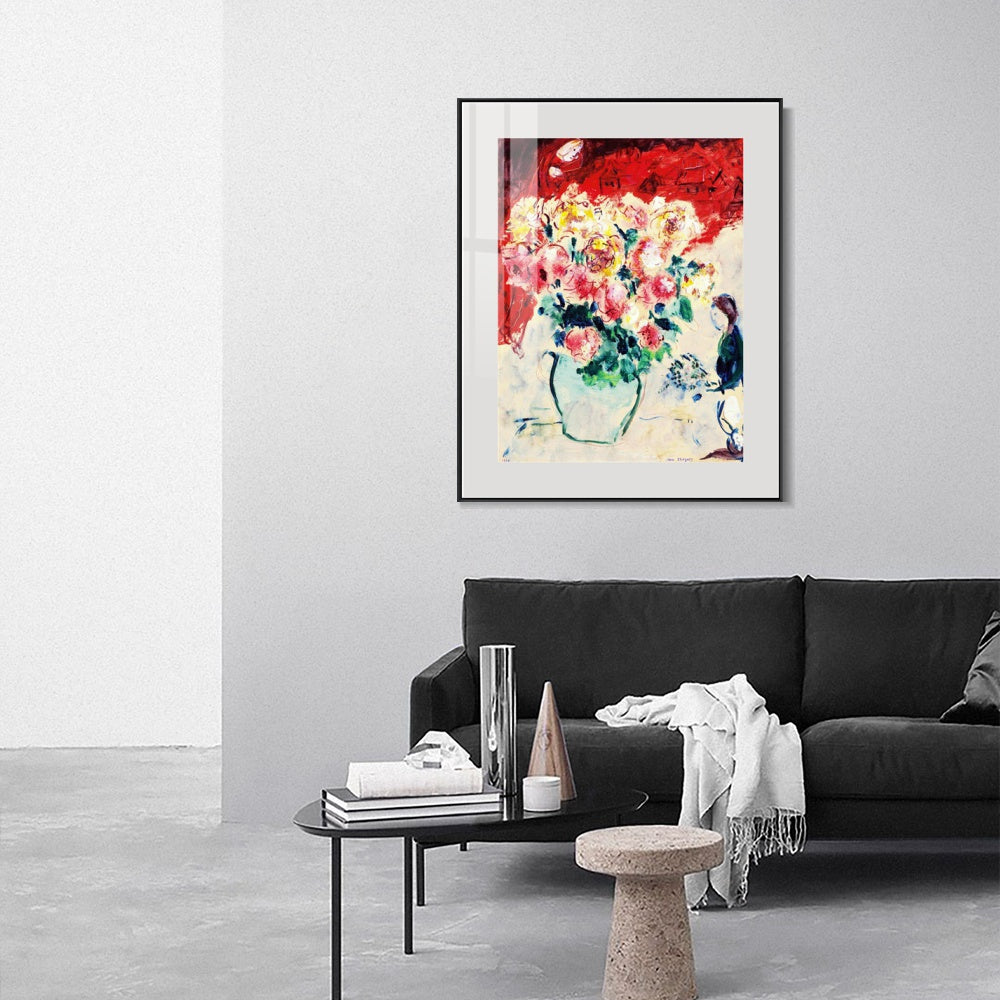 INVIN ART Mental Framed Canvas Giclee Print Art Flower 10 by Marc Chagall Wall Art Living Room Home Office Decorations
