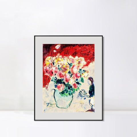 INVIN ART Mental Framed Canvas Giclee Print Art Flower 10 by Marc Chagall Wall Art Living Room Home Office Decorations
