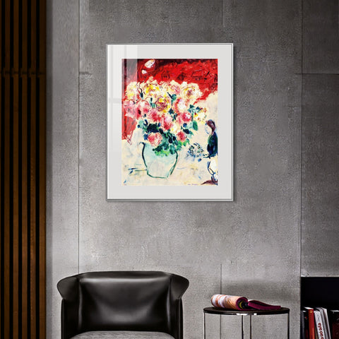 INVIN ART Mental Framed Canvas Giclee Print Art Flower 10 by Marc Chagall Wall Art Living Room Home Office Decorations