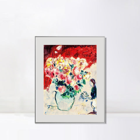 INVIN ART Mental Framed Canvas Giclee Print Art Flower 10 by Marc Chagall Wall Art Living Room Home Office Decorations