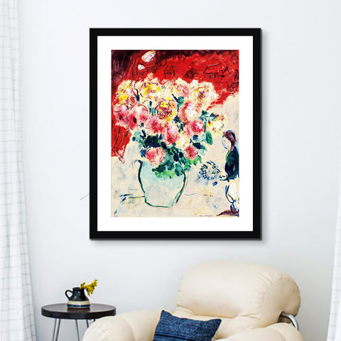 INVIN ART Framed Canvas Giclee Print Art Flower#10 by Marc Chagall Wall Art Living Room Home Office Decorations