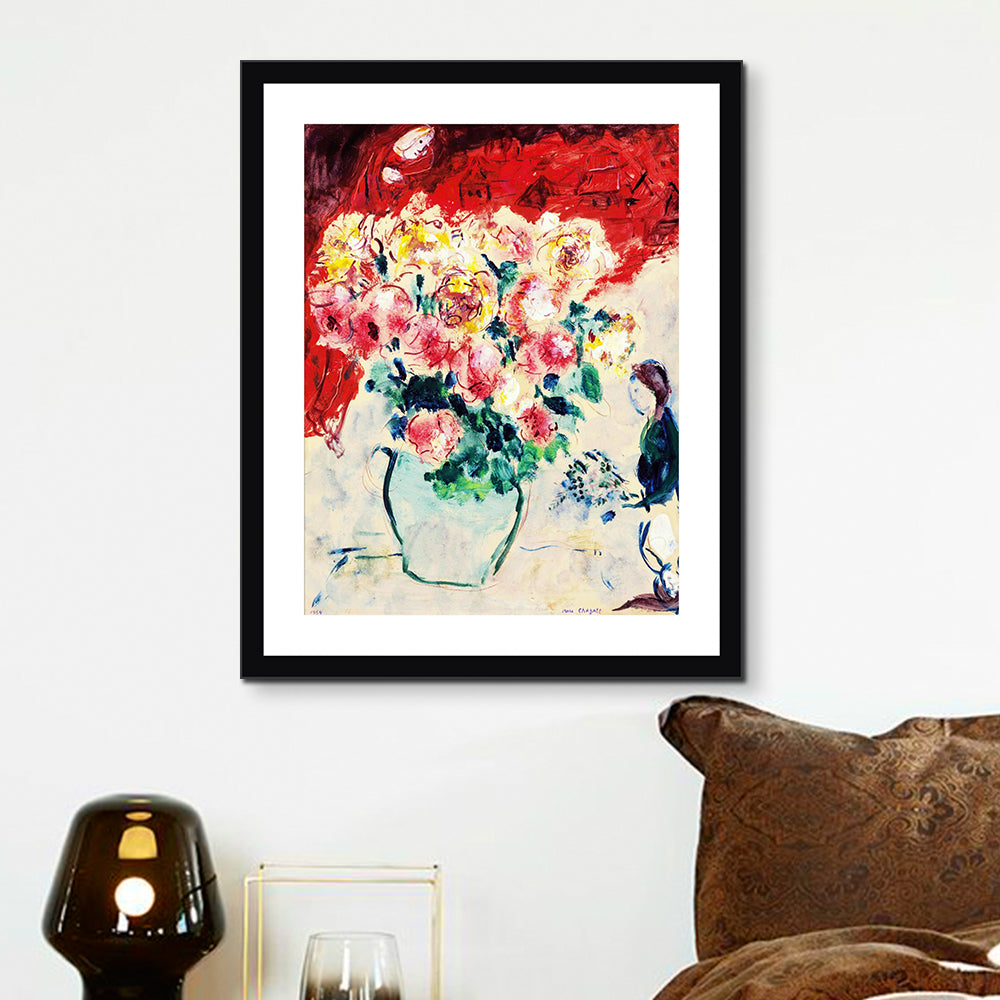 INVIN ART Framed Canvas Giclee Print Art Flower#10 by Marc Chagall Wall Art Living Room Home Office Decorations