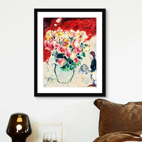 INVIN ART Framed Canvas Giclee Print Art Flower#10 by Marc Chagall Wall Art Living Room Home Office Decorations