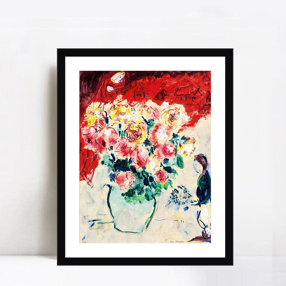 INVIN ART Framed Canvas Giclee Print Art Flower#10 by Marc Chagall Wall Art Living Room Home Office Decorations