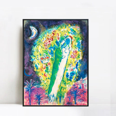 INVIN ART Framed Canvas Giclee Print Art Hug in Flower by Marc Chagall Wall Art Living Room Home Office Decorations