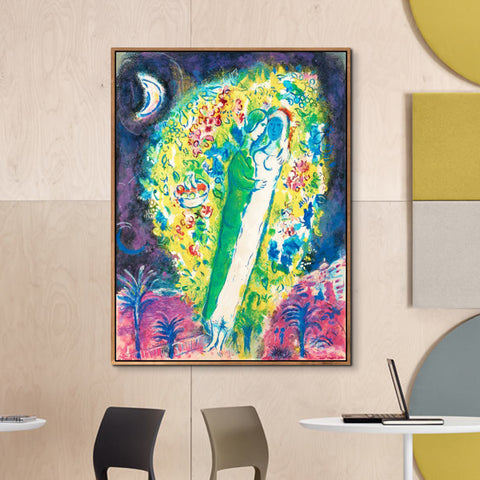 INVIN ART Framed Canvas Giclee Print Art Hug in Flower by Marc Chagall Wall Art Living Room Home Office Decorations