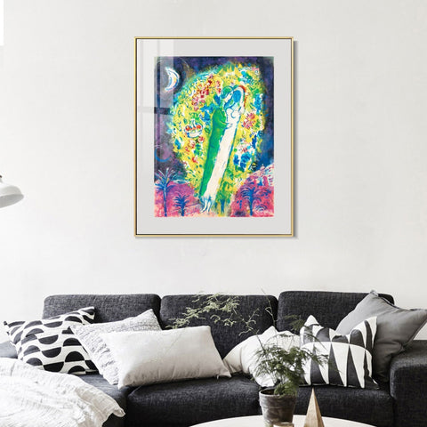 INVIN ART Mental Framed Canvas Giclee Print Art Hug in flower by Marc Chagall Wall Art Living Room Home Office Decorations