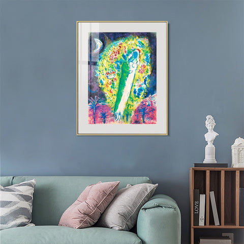 INVIN ART Mental Framed Canvas Giclee Print Art Hug in flower by Marc Chagall Wall Art Living Room Home Office Decorations