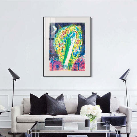 INVIN ART Mental Framed Canvas Giclee Print Art Hug in flower by Marc Chagall Wall Art Living Room Home Office Decorations