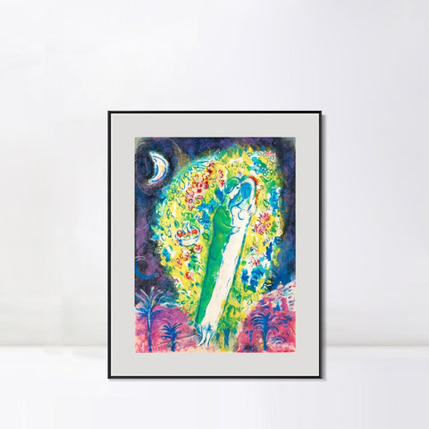 INVIN ART Mental Framed Canvas Giclee Print Art Hug in flower by Marc Chagall Wall Art Living Room Home Office Decorations
