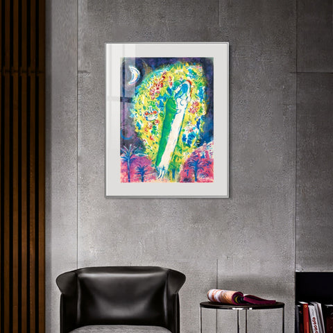 INVIN ART Mental Framed Canvas Giclee Print Art Hug in flower by Marc Chagall Wall Art Living Room Home Office Decorations