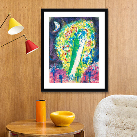 INVIN ART Framed Canvas Giclee Print Art Hug in Flower by Marc Chagall Wall Art Living Room Home Office Decorations