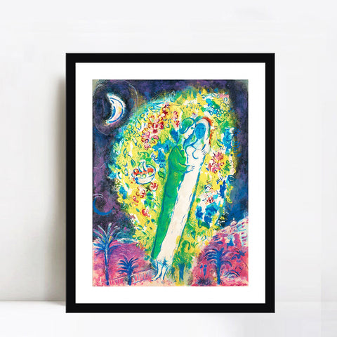 INVIN ART Framed Canvas Giclee Print Art Hug in Flower by Marc Chagall Wall Art Living Room Home Office Decorations
