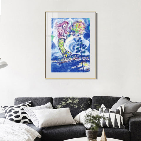 INVIN ART Mental Framed Canvas Giclee Print Art Mermaid by Marc Chagall Wall Art Living Room Home Office Decorations