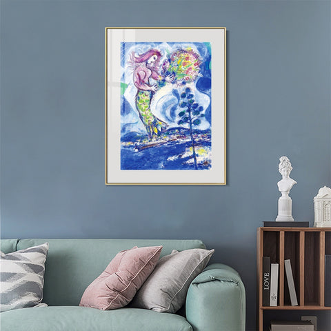 INVIN ART Mental Framed Canvas Giclee Print Art Mermaid by Marc Chagall Wall Art Living Room Home Office Decorations