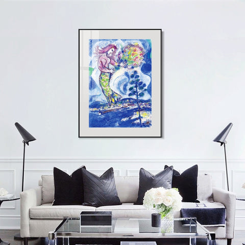 INVIN ART Mental Framed Canvas Giclee Print Art Mermaid by Marc Chagall Wall Art Living Room Home Office Decorations