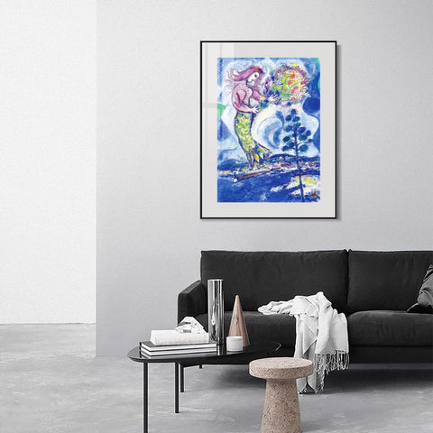 INVIN ART Mental Framed Canvas Giclee Print Art Mermaid by Marc Chagall Wall Art Living Room Home Office Decorations