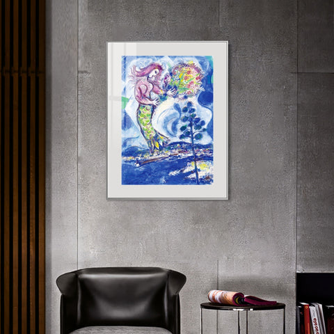 INVIN ART Mental Framed Canvas Giclee Print Art Mermaid by Marc Chagall Wall Art Living Room Home Office Decorations