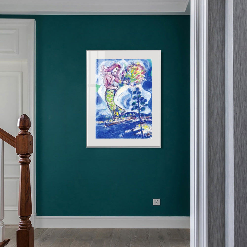 INVIN ART Mental Framed Canvas Giclee Print Art Mermaid by Marc Chagall Wall Art Living Room Home Office Decorations