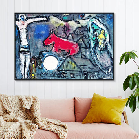 INVIN ART Framed Canvas Giclee Print Art Moon#2 by Marc Chagall Wall Art Living Room Home Office Decorations