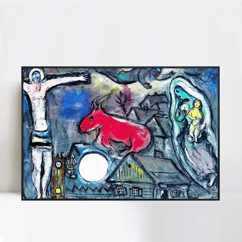 INVIN ART Framed Canvas Giclee Print Art Moon#2 by Marc Chagall Wall Art Living Room Home Office Decorations