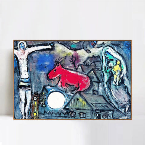 INVIN ART Framed Canvas Giclee Print Art Moon#2 by Marc Chagall Wall Art Living Room Home Office Decorations