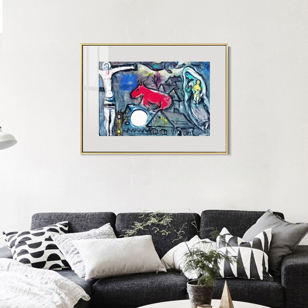 INVIN ART Mental Framed Canvas Giclee Print Art Moon 2 by Marc Chagall Wall Art Living Room Home Office Decorations