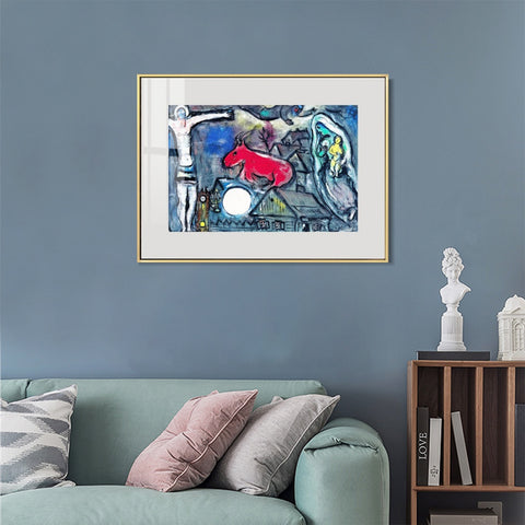 INVIN ART Mental Framed Canvas Giclee Print Art Moon 2 by Marc Chagall Wall Art Living Room Home Office Decorations