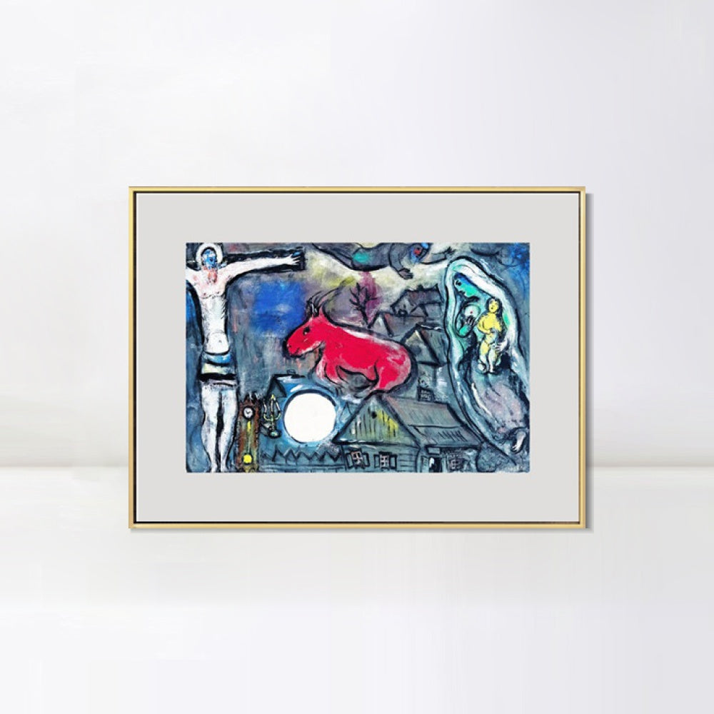 INVIN ART Mental Framed Canvas Giclee Print Art Moon 2 by Marc Chagall Wall Art Living Room Home Office Decorations