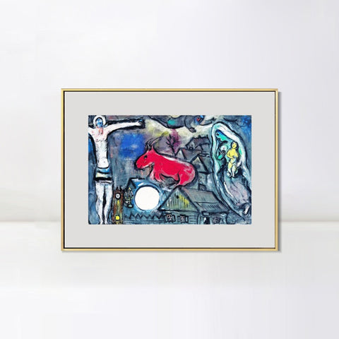INVIN ART Mental Framed Canvas Giclee Print Art Moon 2 by Marc Chagall Wall Art Living Room Home Office Decorations