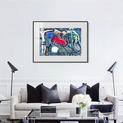 INVIN ART Mental Framed Canvas Giclee Print Art Moon 2 by Marc Chagall Wall Art Living Room Home Office Decorations