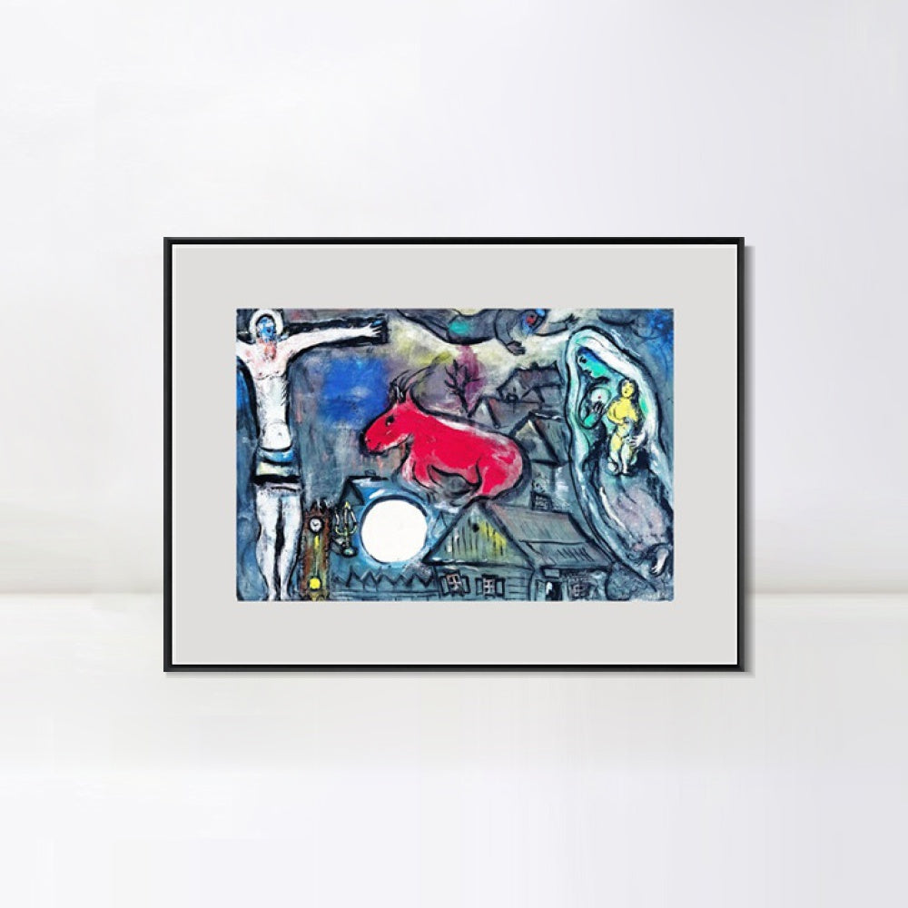 INVIN ART Mental Framed Canvas Giclee Print Art Moon 2 by Marc Chagall Wall Art Living Room Home Office Decorations