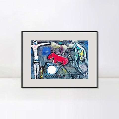 INVIN ART Mental Framed Canvas Giclee Print Art Moon 2 by Marc Chagall Wall Art Living Room Home Office Decorations